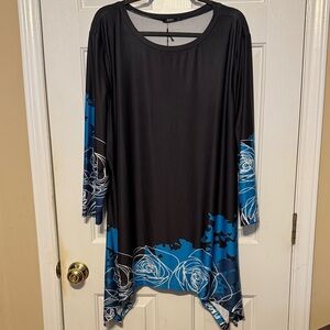 Lily Black Tunic with Blue & White Floral Border
